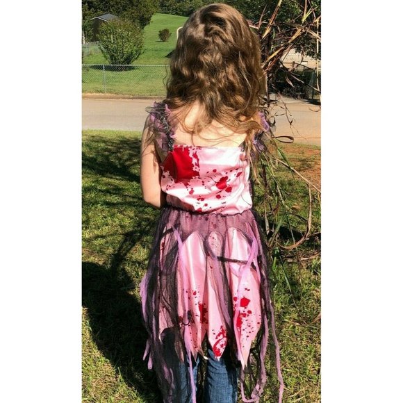 Halloween Spooky Gray Pink Tulle Dress w Blood Girls 8-10 Creepy Costume - Picture 3 of 8